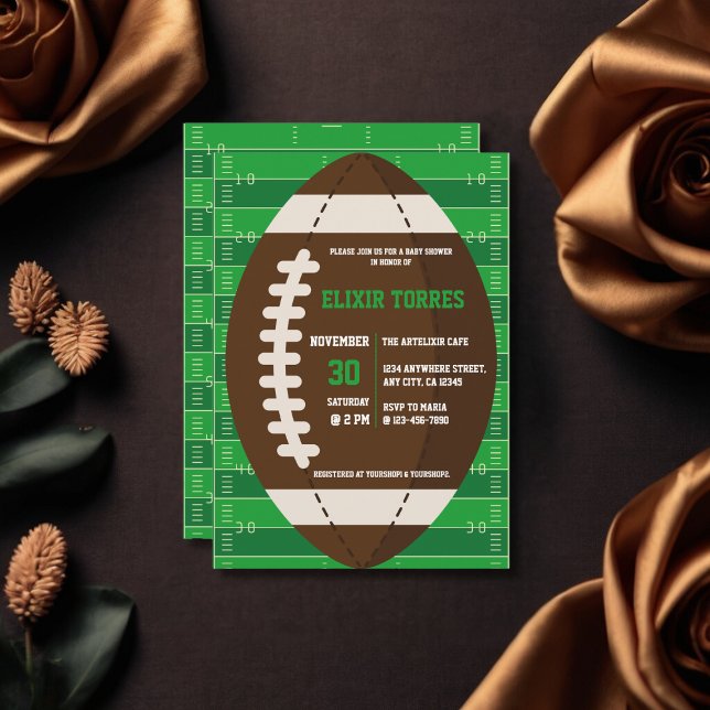Invitation American Football Brown & Green Color Baby shower (Créateur téléchargé)