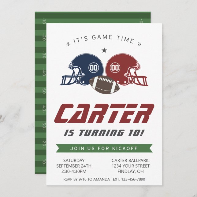 Invitation American Football Navy Rouge, n'importe quel âge f (Devant / Derrière)