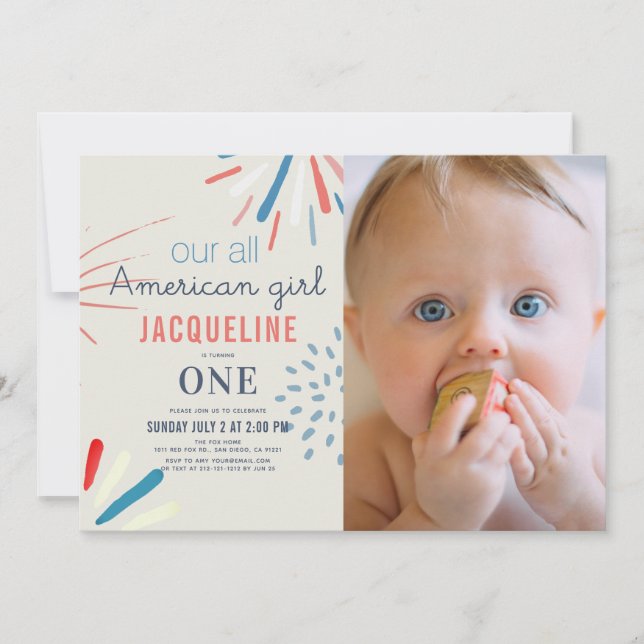 Invitation American Girl 4 juillet 1er anniversaire Photo (Devant)