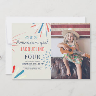 Invitation American Girl 4 juillet Feu d'artifice Anniversair