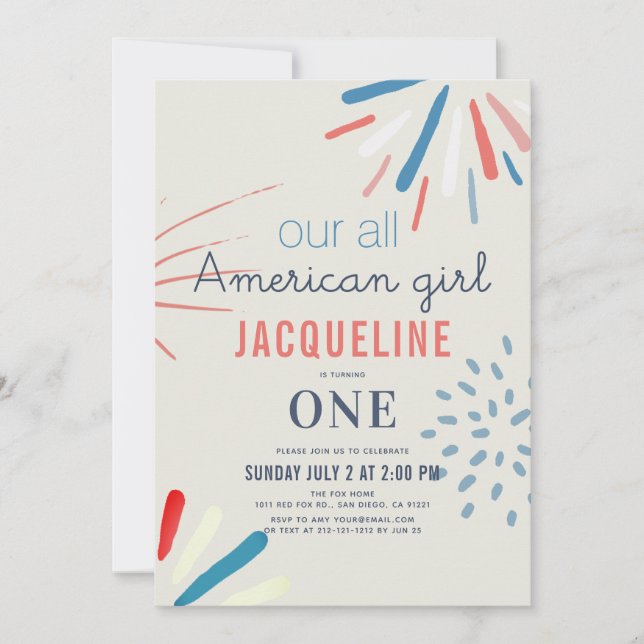 Invitation American Girl 4 juillet Fireworks 1er anniversaire (Devant)