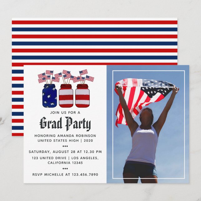 Invitation American Mason Jars Graduation Photo (Devant / Derrière)