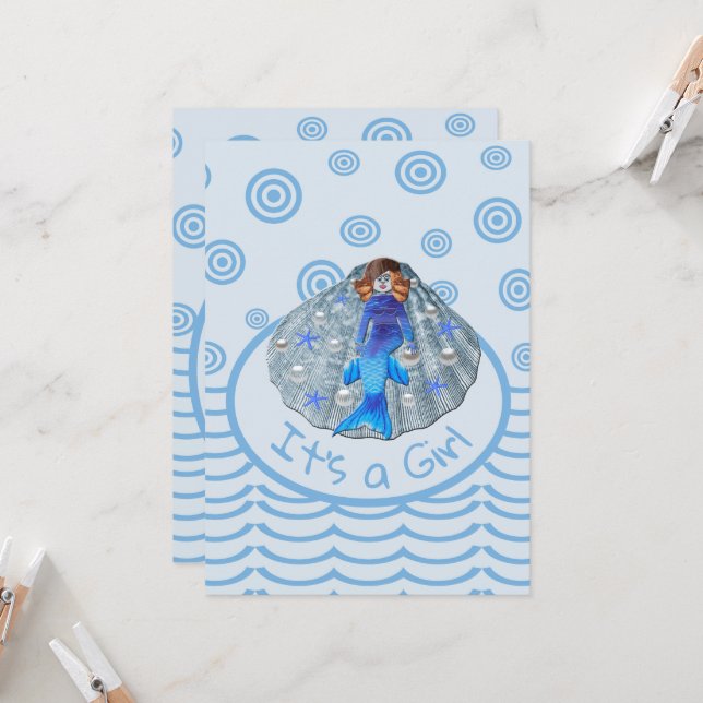 Invitation American Mermaid Shell C'est une fille (Devant/Arrière en situation)