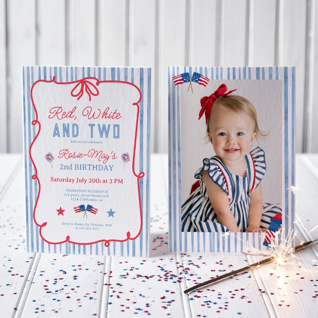 Invitation American Red White Two 2e Anniversaire (American Red White Two 2nd Birthday Invitation)