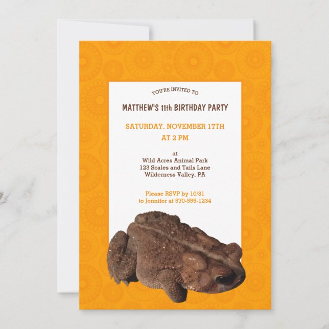 Invitation American Toad Orange and Brown Boys Birthday Party (Devant)