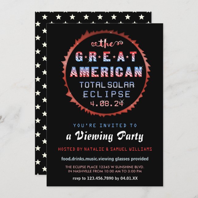 Invitation American Total Solar Eclipse 2024 Viewing Party (Devant / Derrière)