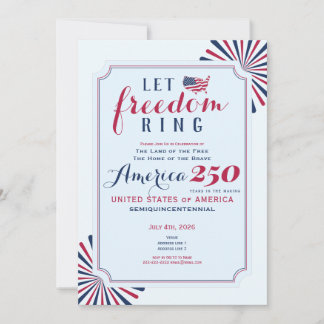 Invitation Amérique 250 Ans Anniversaire des États-Unis Sonne