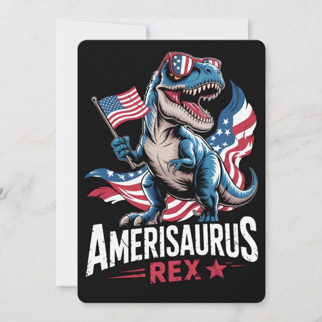 Invitation Amerisaurus T Rex Dinosaur 4 juillet États-Unis (Devant)