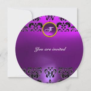 Invitation AMÉTHISME DAMASK GEM PIERRE MONOGRAMME noir violet