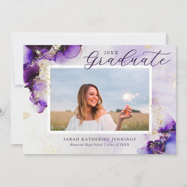 Invitation Amethyst and Gold Glam 2 Photo Graduation Cards (Devant)