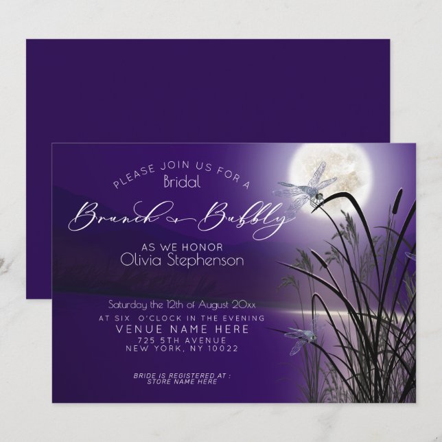 Invitation Amethyst Brunch Pleine lune mousseuse (Devant / Derrière)