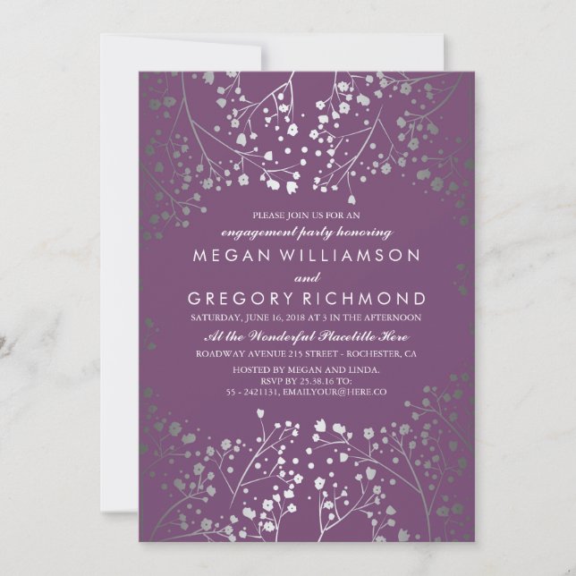 Invitation Amethyst et Silver Baby's Breath Engagement Party (Devant)