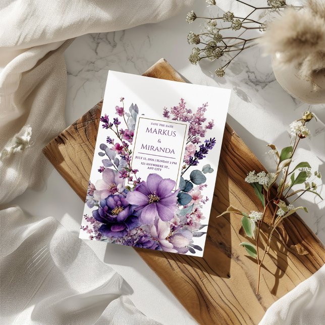 Invitation Amethyst Garden Purple and Pink Floral Wedding (Créateur téléchargé)