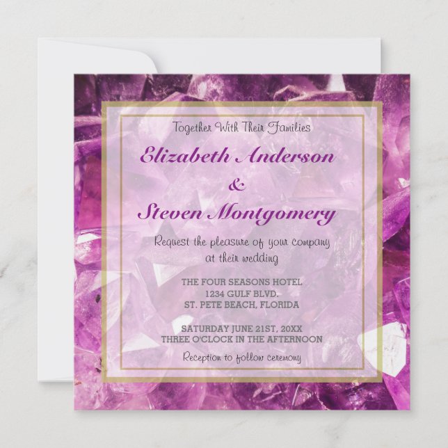 Invitation Améthyst Gemstone Image Shiny and Sparkly (Devant)