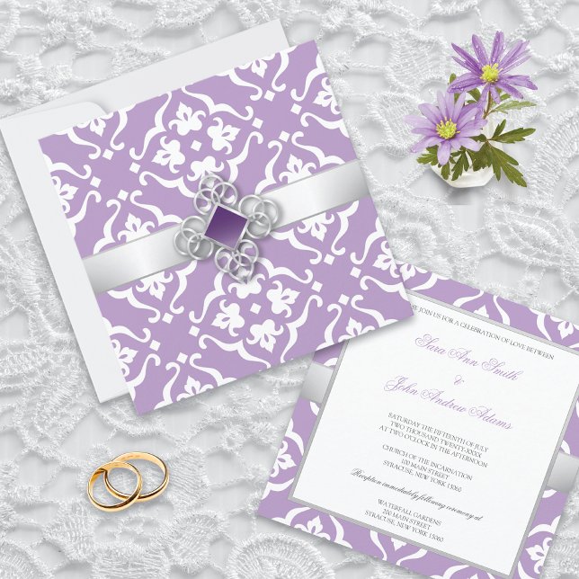 Invitation Amethyst Lily Damask Floral Wedding (Créateur téléchargé)