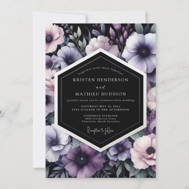 Invitation Amethyst Noir Bloom Wedding (Devant)