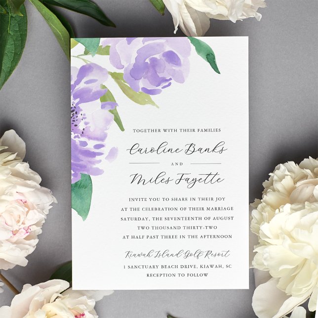 Invitation Amethyst Peony | Mariage floral lavande (Créateur téléchargé)