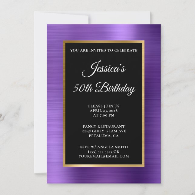 Invitation Amethyst Purple Gold Foil Black 50e anniversaire (Devant)