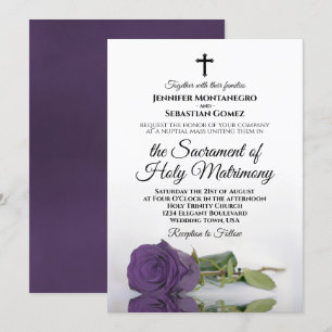 Invitation Amethyst Purple Rose Chic Mariage catholique moder