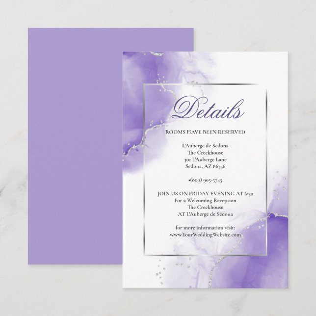 Invitation Amethyst Purple Script Détails Argent (Devant / Derrière)