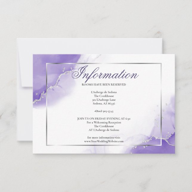 Invitation Amethyst Purple Script Informations Argent (Devant)