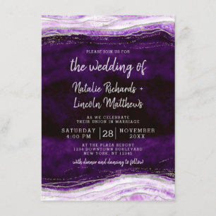 Invitation Amethyst Purple & Silver Geode Agate Rock Mariage