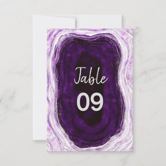 Invitation Amethyst Purple & Silver Mariage Numéros de tablea (Devant)
