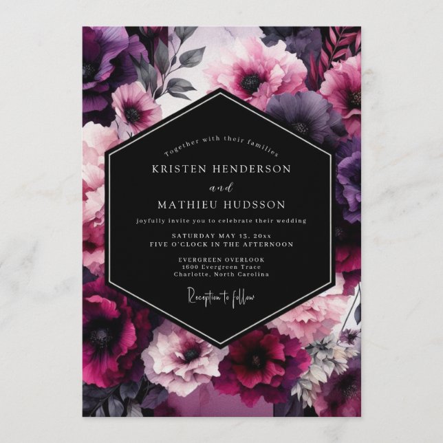 Invitation Amethyst Velvet Blossom Wedding (Devant)
