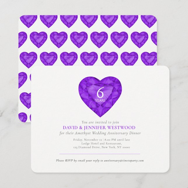 Invitation Améthyste 6ème anniversaire de mariage violet gemm (Devant / Derrière)