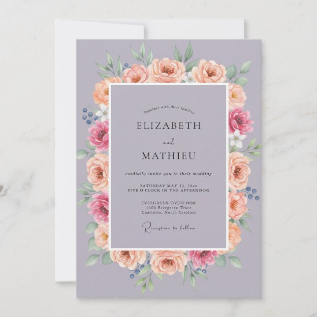 Invitation Améthyste Abricot Ranunculus Eucalyptus Mariage As (Devant)