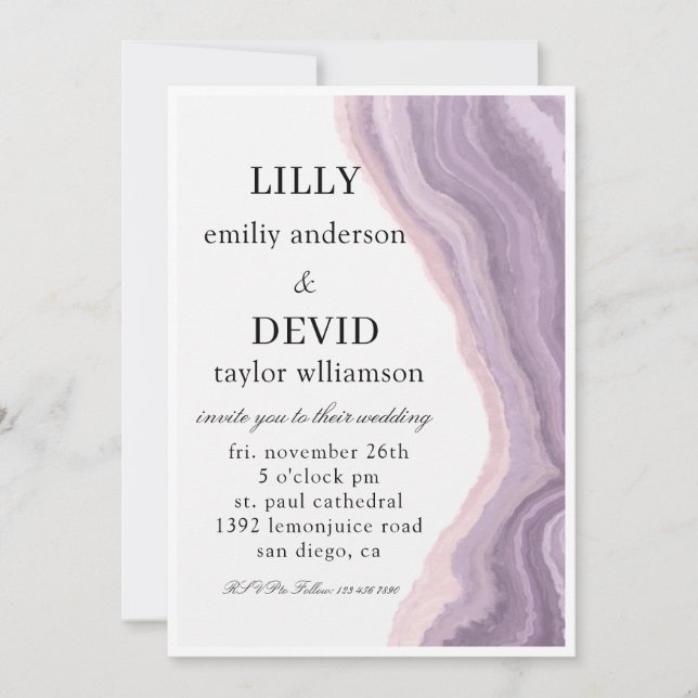 Invitation Améthyste Marbre Violet Minimal  (Devant)