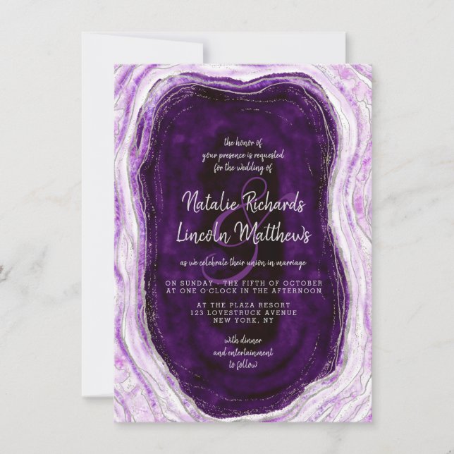 Invitation Améthyste Mariage de tranche d'agate de géode viol (Devant)