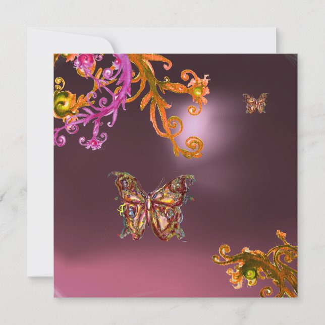 Invitation AMÉTHYSTE PAPILLON, violet rose vif jaune marron (Devant)