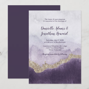 Invitation Améthyste violet contemporain et Mariage d'or