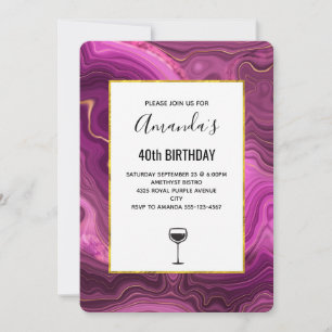 Invitation Améthyste Violet Et Or Agate Abstrait Anniversaire