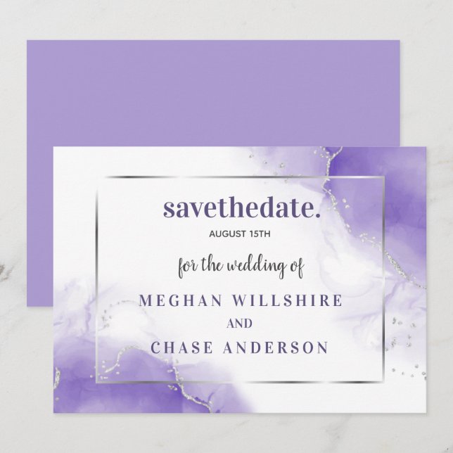 Invitation Améthyste Violet Minimaliste Argent (Devant / Derrière)