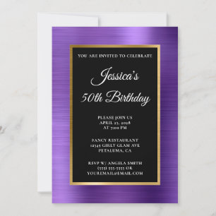 Invitation Améthyste Violet Or Feuille Noir 50e Anniversaire