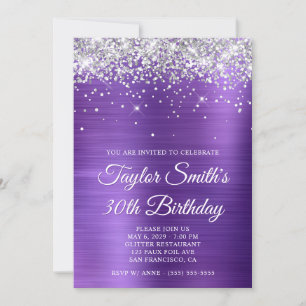 Invitation Améthyste Violet Paillettes Argent 30e Anniversair