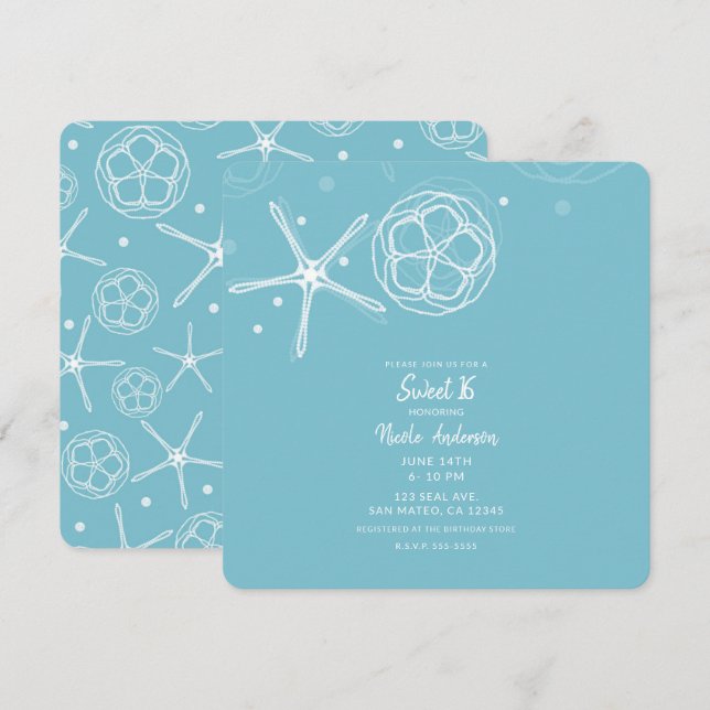 Invitation Amidon blanc perle 16 Seteen Party (Devant / Derrière)