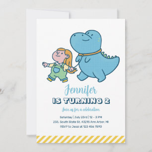 Invitation Amie Cute Dino Dinosaur Filles Anniversaire