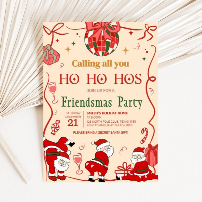 Invitation Amies de Père Noël Hos Adultes Amoureux Fête de No (Funny Adult Santa Friendsmas Christmas Party Invitation)