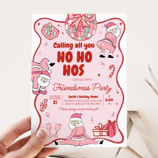 Invitation Amies Père Noël Funny Ho Ho Hos Noël Party (Friendsmas Santa Funny Christmas Party Invitation)