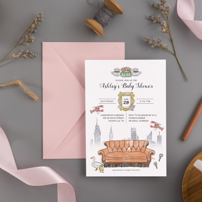 Invitation AMIS™ | Baby shower Central Perk Watercolor (Créateur téléchargé)