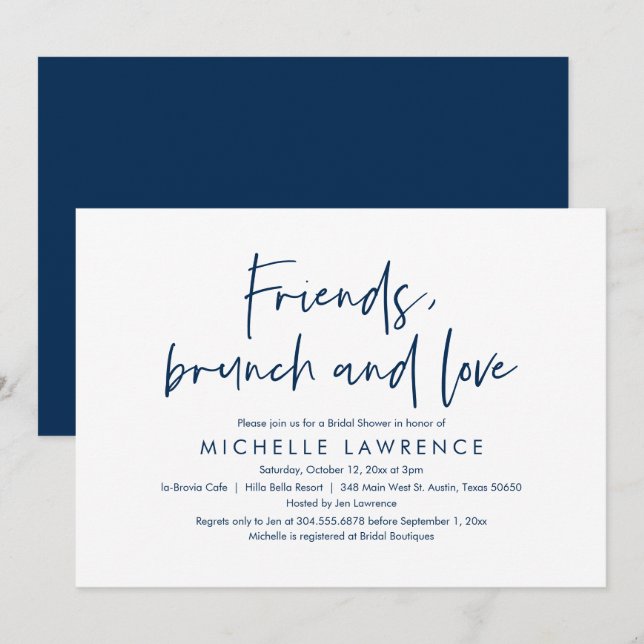 Invitation Amis, Brunch et Amour, Fête des mariées Décontract (Devant / Derrière)