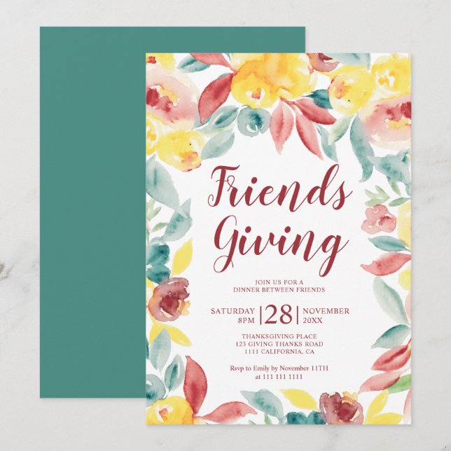 Invitation Amis d'automne donnant l'action de grâce à l'aquar (Devant / Derrière)