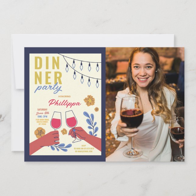 Invitation Amis de fête d'anniversaire dégustation de vin déj (Devant)