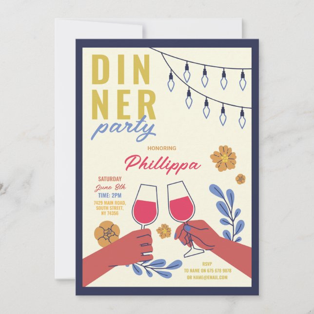 Invitation Amis de fête d'anniversaire Dîner dégustation de v (Devant)