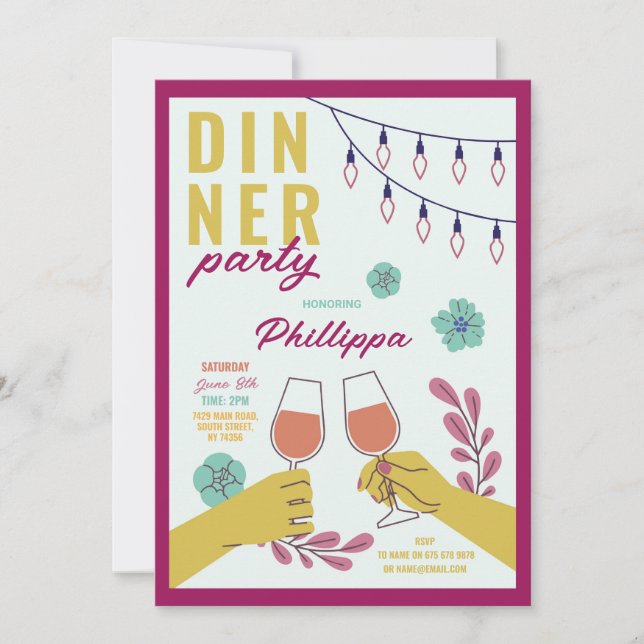Invitation Amis de la fête d'anniversaire Dîner Dégustation d (Devant)