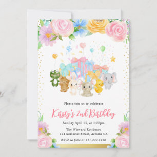 Invitation Amis de l'Aile Floral Cute Animal Anniversaire