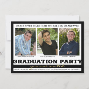 Invitation Amis frères et soeurs Graduation Party Black 3 Pho